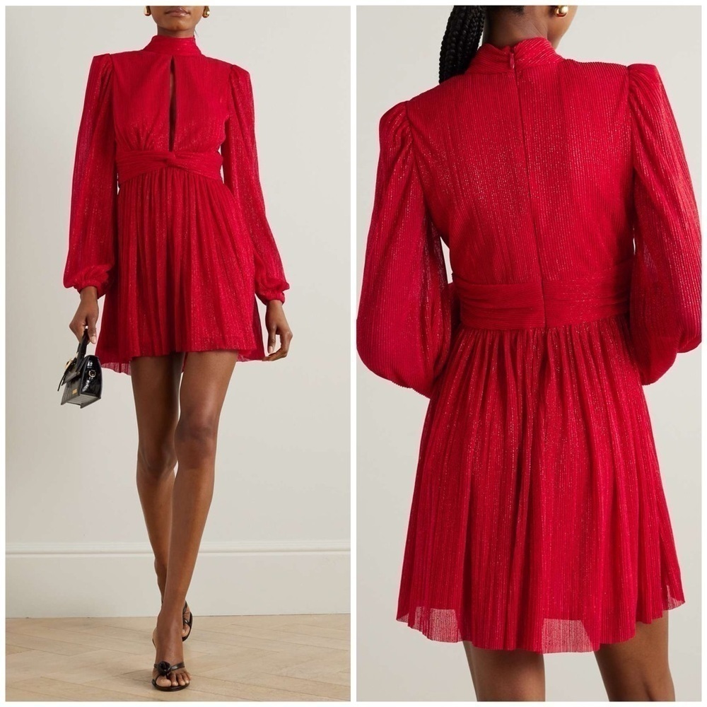 New Rebecca Vallance Samantha Plisse Mini Dress Red Glitter Sparkle Holiday 8